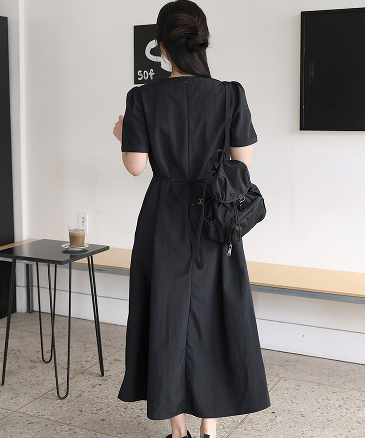 ピンタック半袖ロングワンピース｜ロングワンピース｜韓国