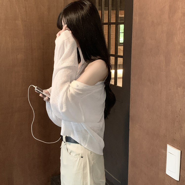 안입은듯 시원 아방핏 시스루 벌룬 크롭 박시 니트가디건 여름 간절기 가디건 빅사이즈 아이보리