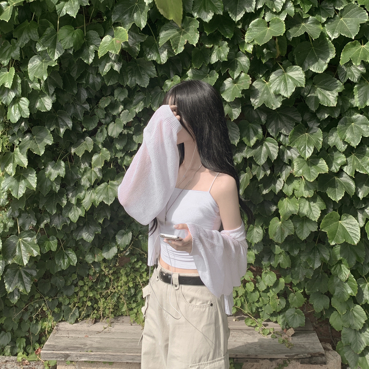 안입은듯 시원 아방핏 시스루 벌룬 크롭 박시 니트가디건 여름 간절기 가디건 빅사이즈 아이보리