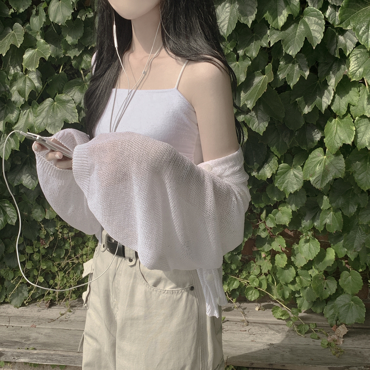 안입은듯 시원 아방핏 시스루 벌룬 크롭 박시 니트가디건 여름 간절기 가디건 빅사이즈 아이보리