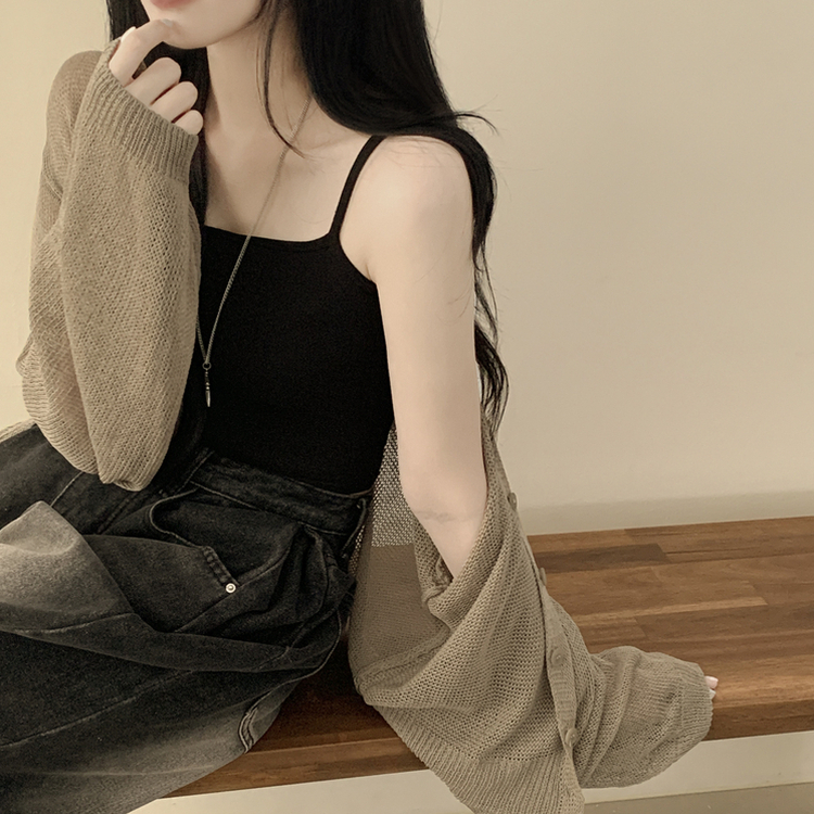 안입은듯 시원 아방핏 시스루 벌룬 크롭 박시 니트가디건 여름 간절기 가디건 빅사이즈 카키