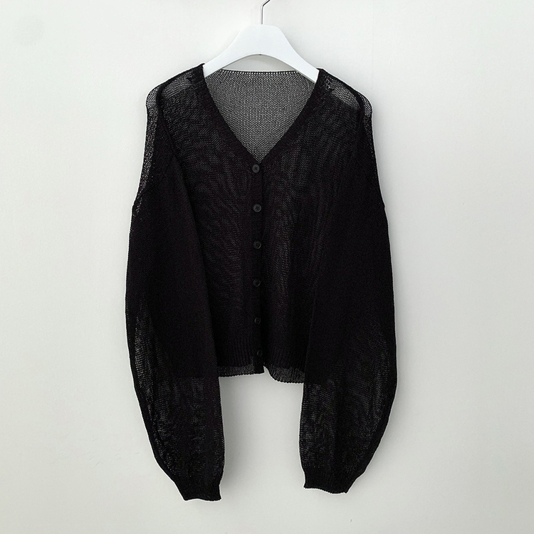 안입은듯 시원 아방핏 시스루 벌룬 크롭 박시 니트가디건 여름 간절기 가디건 빅사이즈