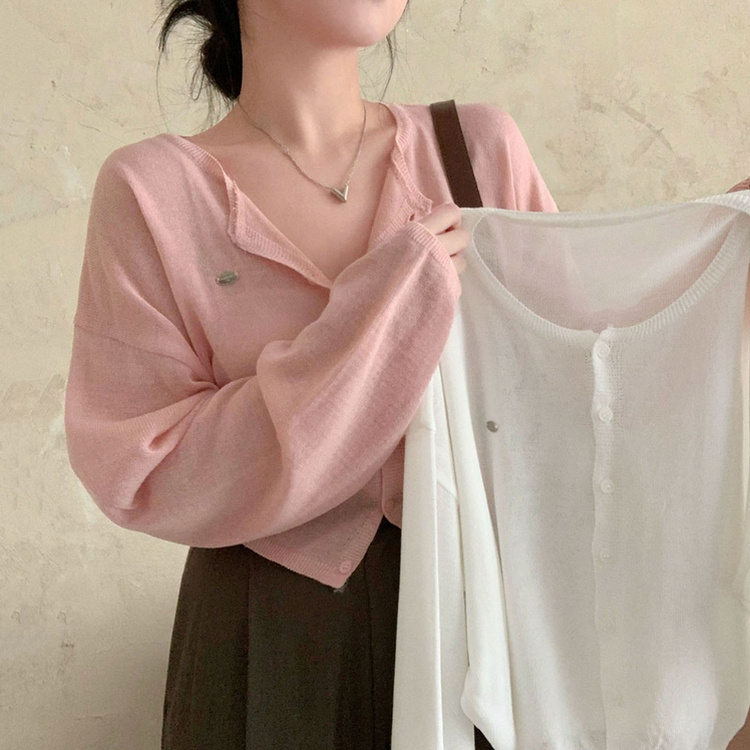 일주일 내내 입어질 교복템팬던트 라운드 아방핏 크롭 가디건 핑크