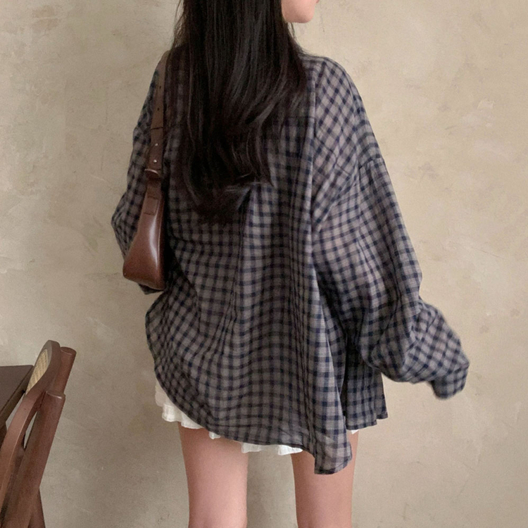 트렌디 앤 클래식 오버핏 썸머 체크 셔츠 남방 네이비