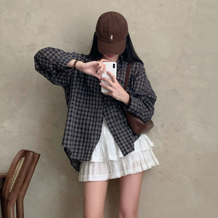 트렌디 앤 클래식 오버핏 썸머 체크 셔츠 남방 네이비