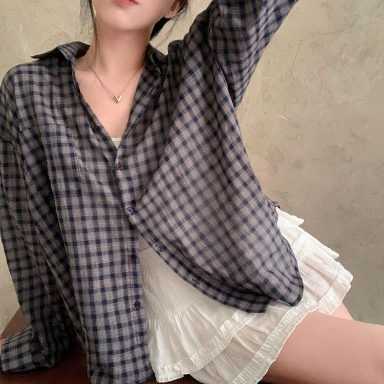 트렌디 앤 클래식 오버핏 썸머 체크 셔츠 남방 네이비