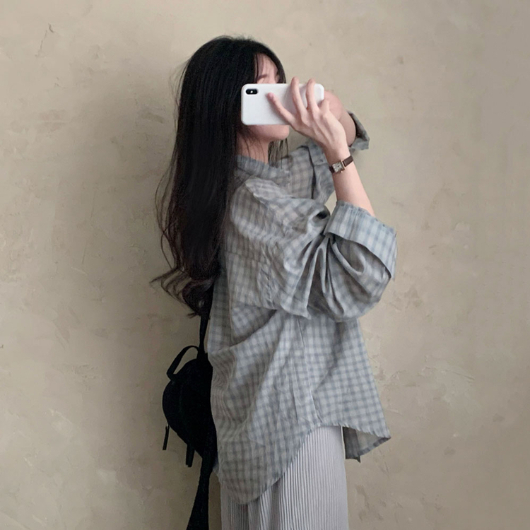 트렌디 앤 클래식 오버핏 썸머 체크 셔츠 남방 소라