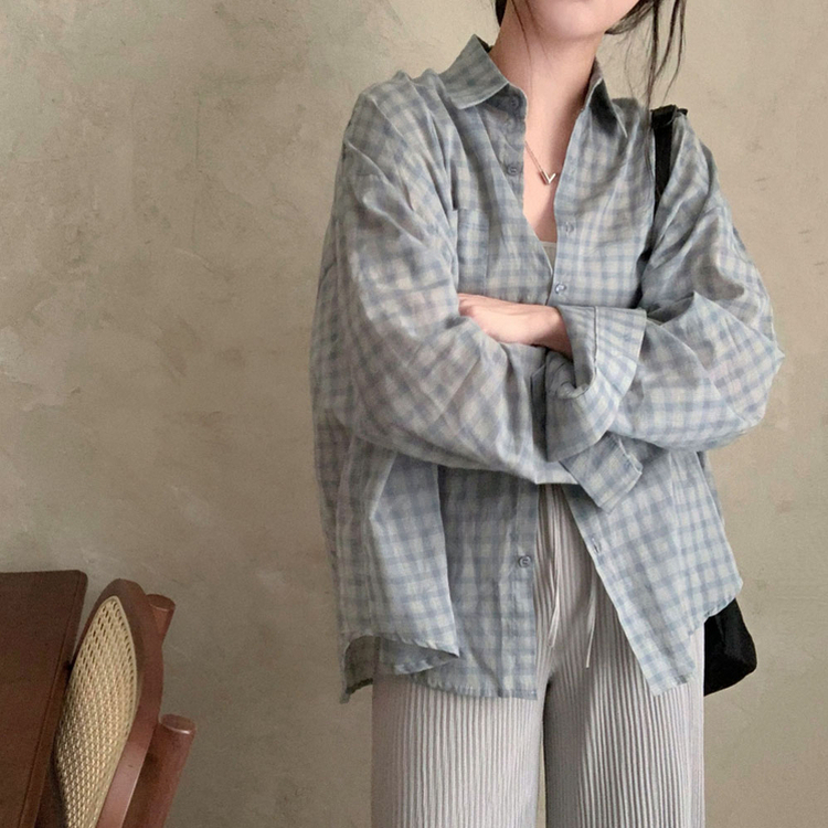 트렌디 앤 클래식 오버핏 썸머 체크 셔츠 남방 소라