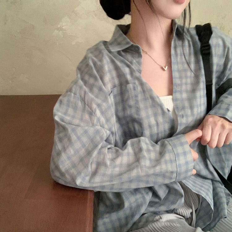 트렌디 앤 클래식 오버핏 썸머 체크 셔츠 남방 소라