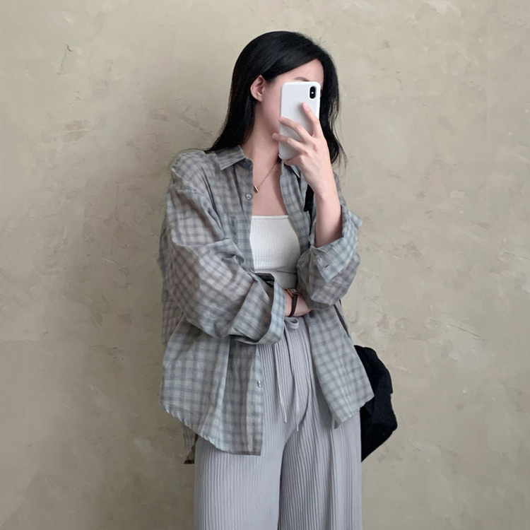 트렌디 앤 클래식 오버핏 썸머 체크 셔츠 남방 소라