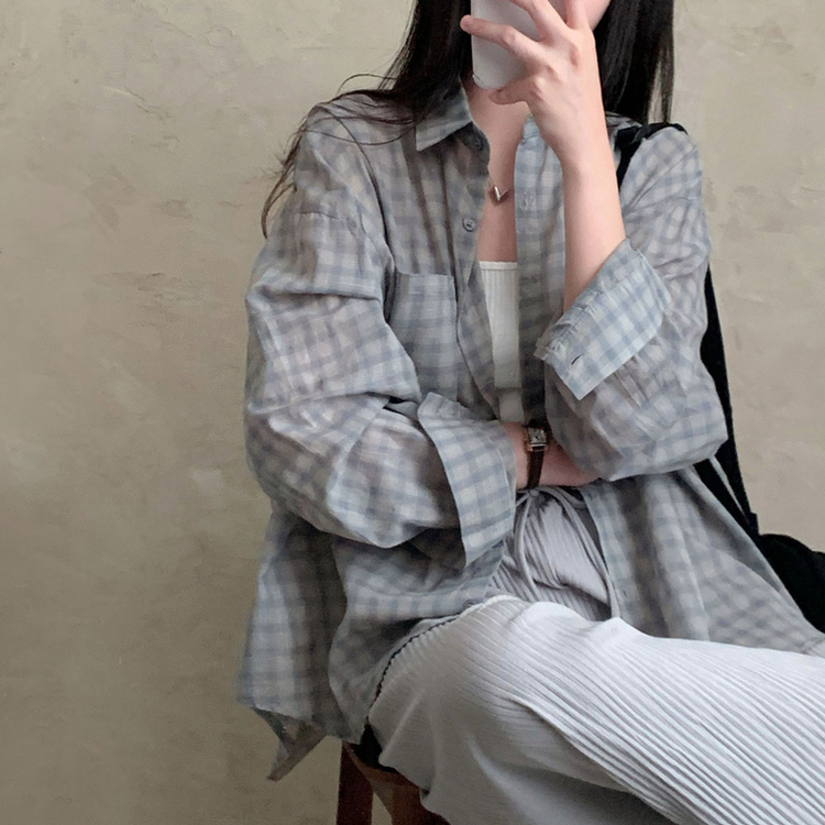 트렌디 앤 클래식 오버핏 썸머 체크 셔츠 남방 소라