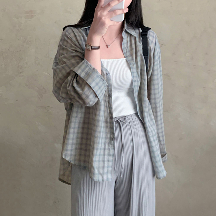 트렌디 앤 클래식 오버핏 썸머 체크 셔츠 남방 소라