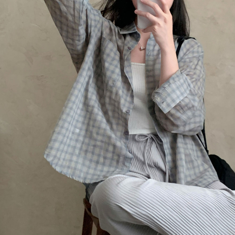 트렌디 앤 클래식 오버핏 썸머 체크 셔츠 남방 소라