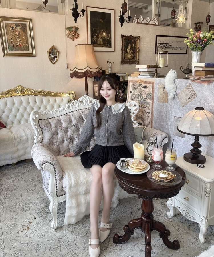 레이스 니트 크롭 가디건