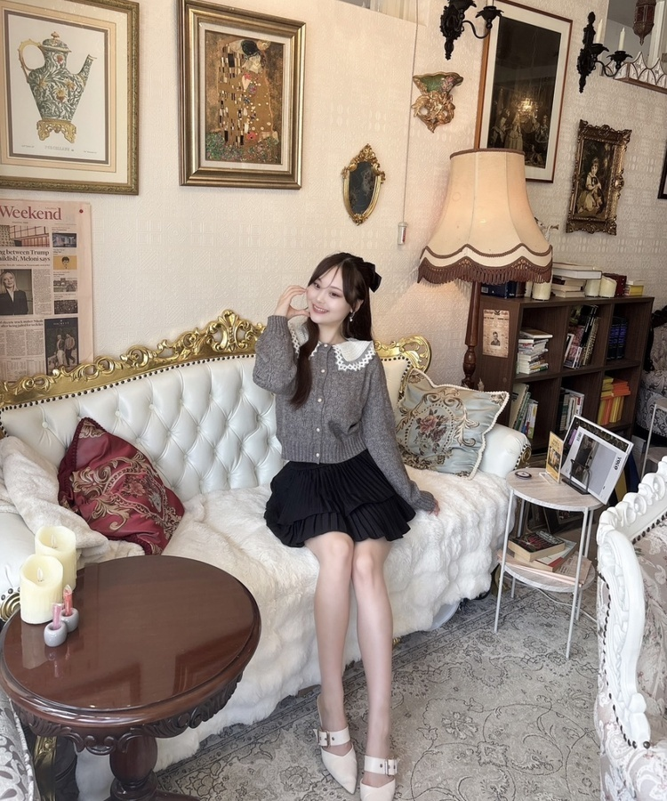 레이스 니트 크롭 가디건