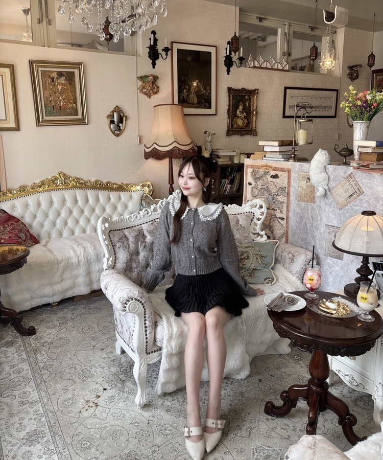 레이스 니트 크롭 가디건