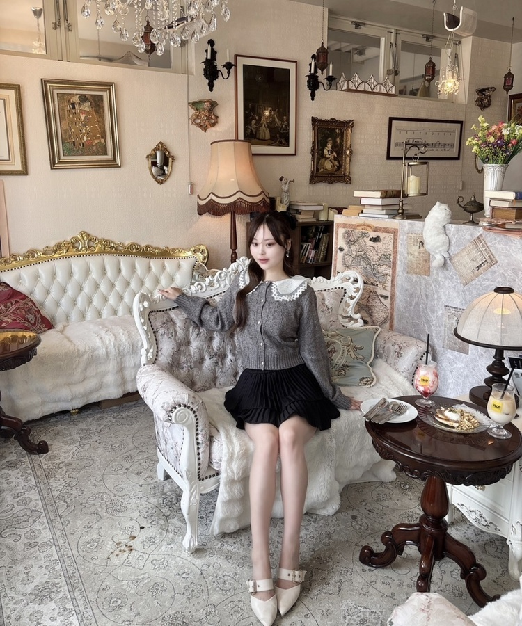 레이스 니트 크롭 가디건