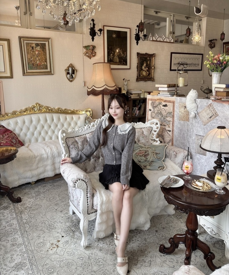 레이스 니트 크롭 가디건