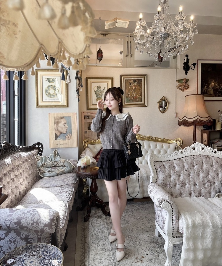 레이스 니트 크롭 가디건