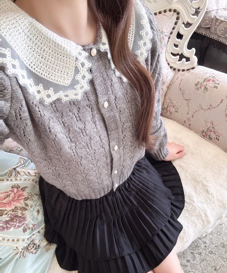 레이스 니트 크롭 가디건