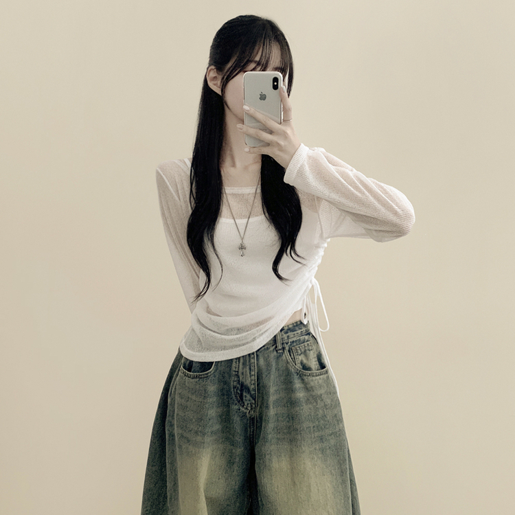 シースルーサイドシャーリングシャツ IVORY