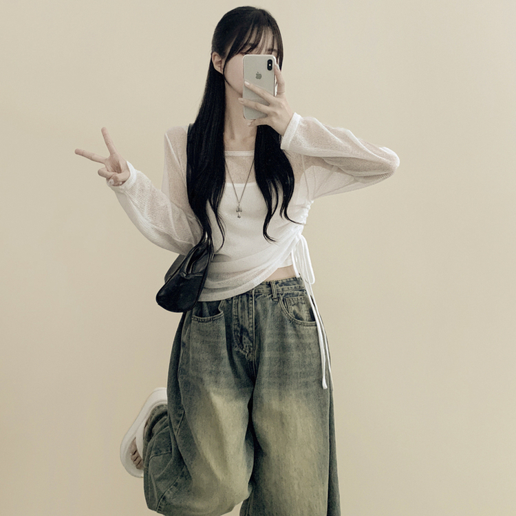 シースルーサイドシャーリングシャツ IVORY