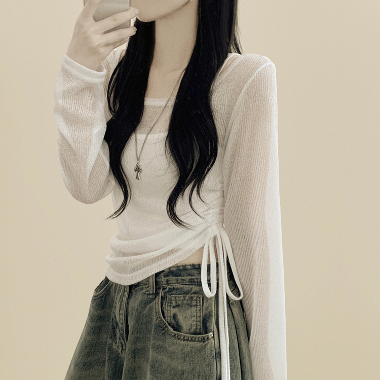 シースルーサイドシャーリングシャツ IVORY