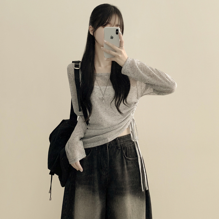 シースルーサイドシャーリングシャツ GREY