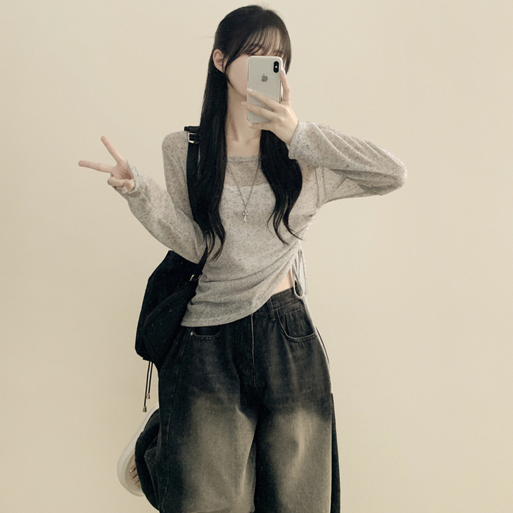 シースルーサイドシャーリングシャツ GREY