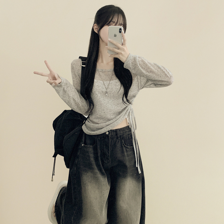 シースルーサイドシャーリングシャツ GREY