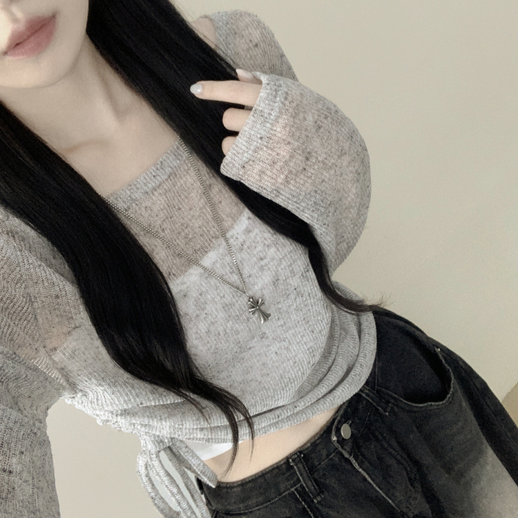 シースルーサイドシャーリングシャツ GREY