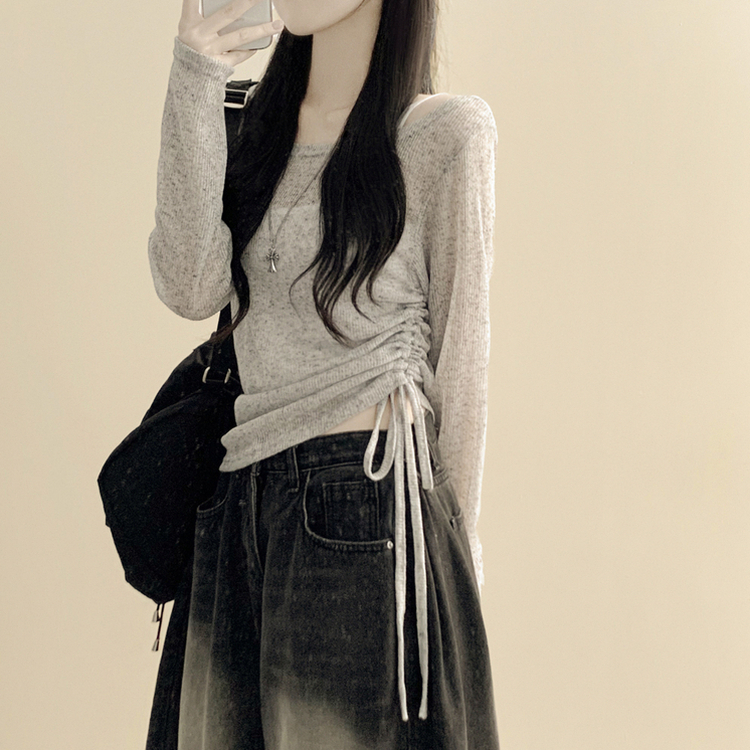シースルーサイドシャーリングシャツ GREY