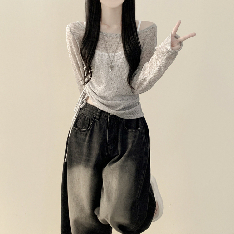 シースルーサイドシャーリングシャツ GREY