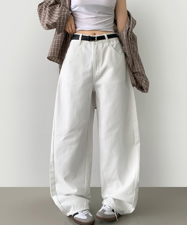 2XL커브 절개 라인 메가 벌룬핏 밴딩 면팬츠 화이트