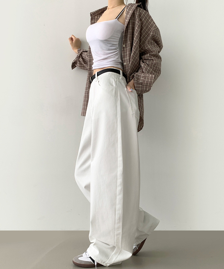 2XL커브 절개 라인 메가 벌룬핏 밴딩 면팬츠 화이트