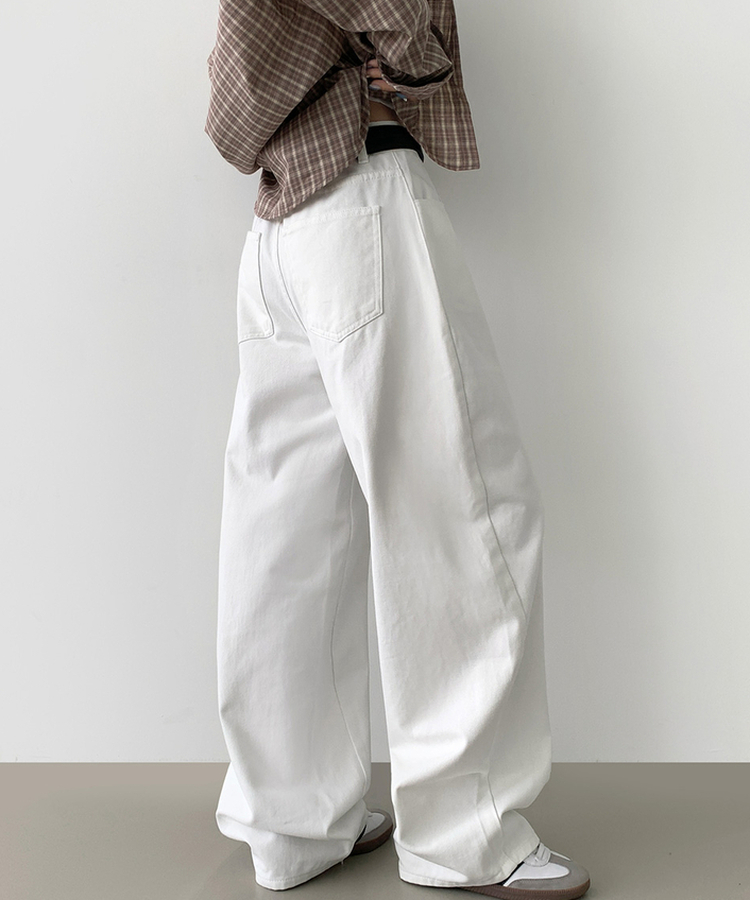 2XL커브 절개 라인 메가 벌룬핏 밴딩 면팬츠 화이트