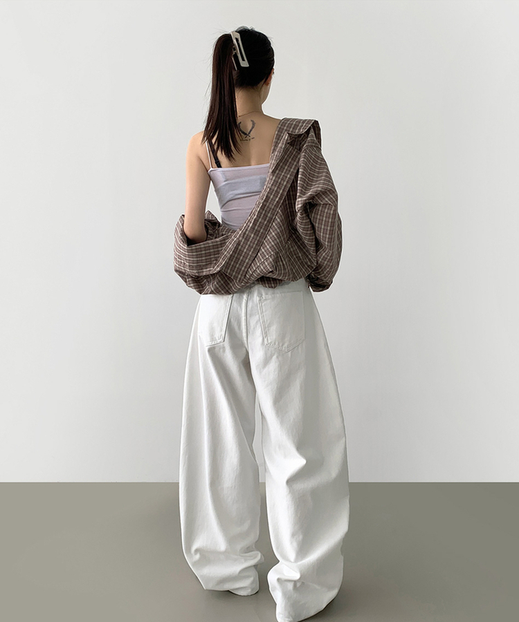 2XL커브 절개 라인 메가 벌룬핏 밴딩 면팬츠 화이트