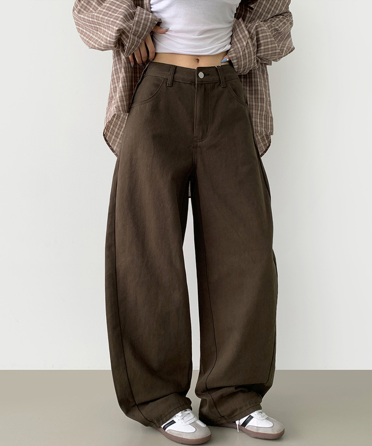 2XL커브 절개 라인 메가 벌룬핏 밴딩 면팬츠 딥브라운