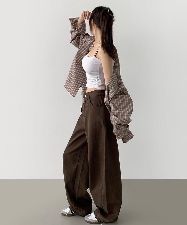 2XL커브 절개 라인 메가 벌룬핏 밴딩 면팬츠 딥브라운