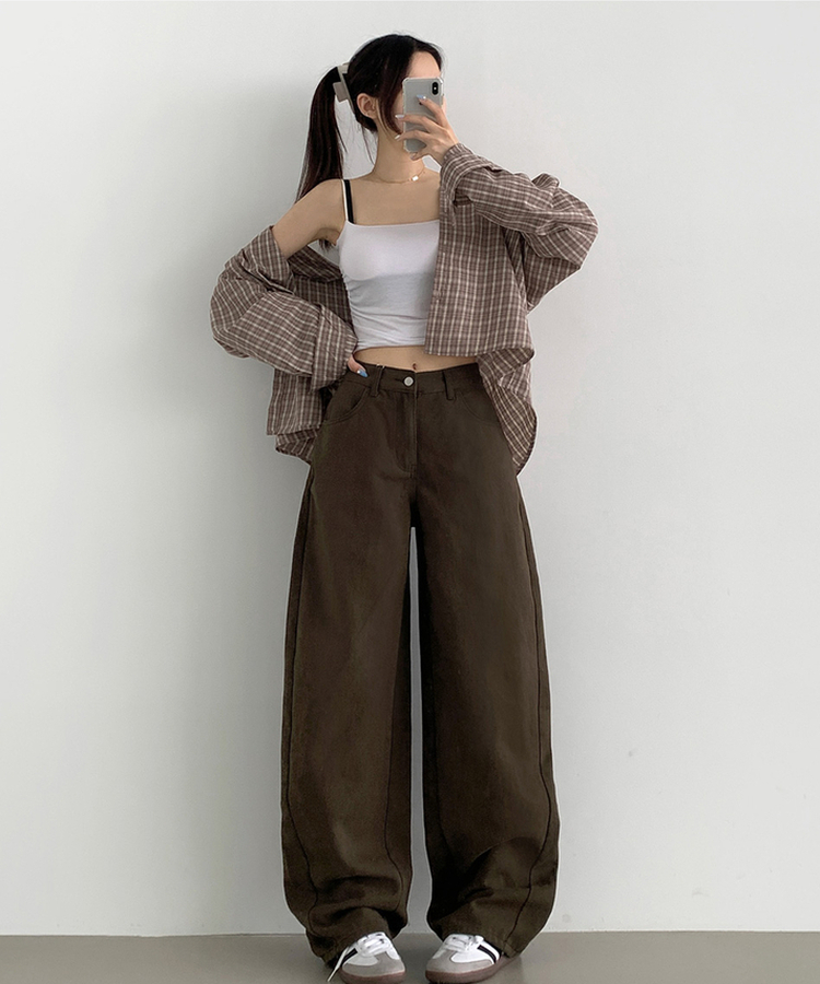 2XL커브 절개 라인 메가 벌룬핏 밴딩 면팬츠 딥브라운