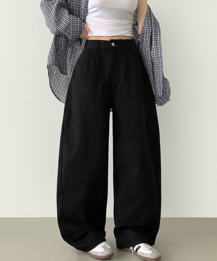 2XL커브 절개 라인 메가 벌룬핏 밴딩 면팬츠 블랙