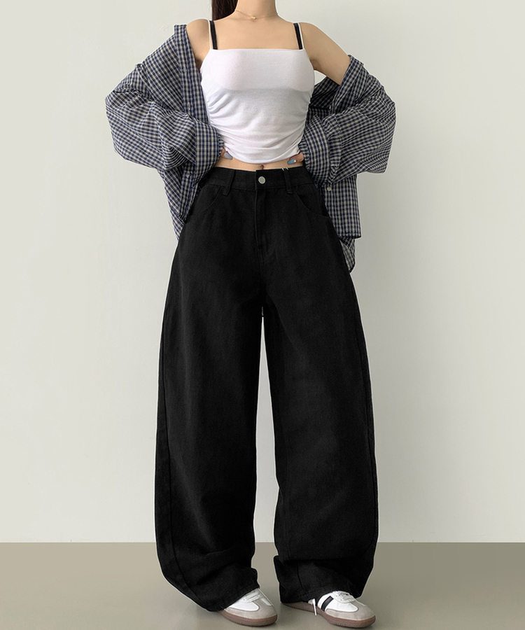 2XL커브 절개 라인 메가 벌룬핏 밴딩 면팬츠 블랙