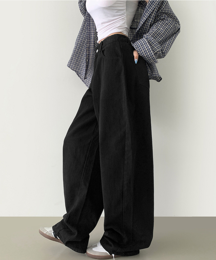 2XL커브 절개 라인 메가 벌룬핏 밴딩 면팬츠 블랙