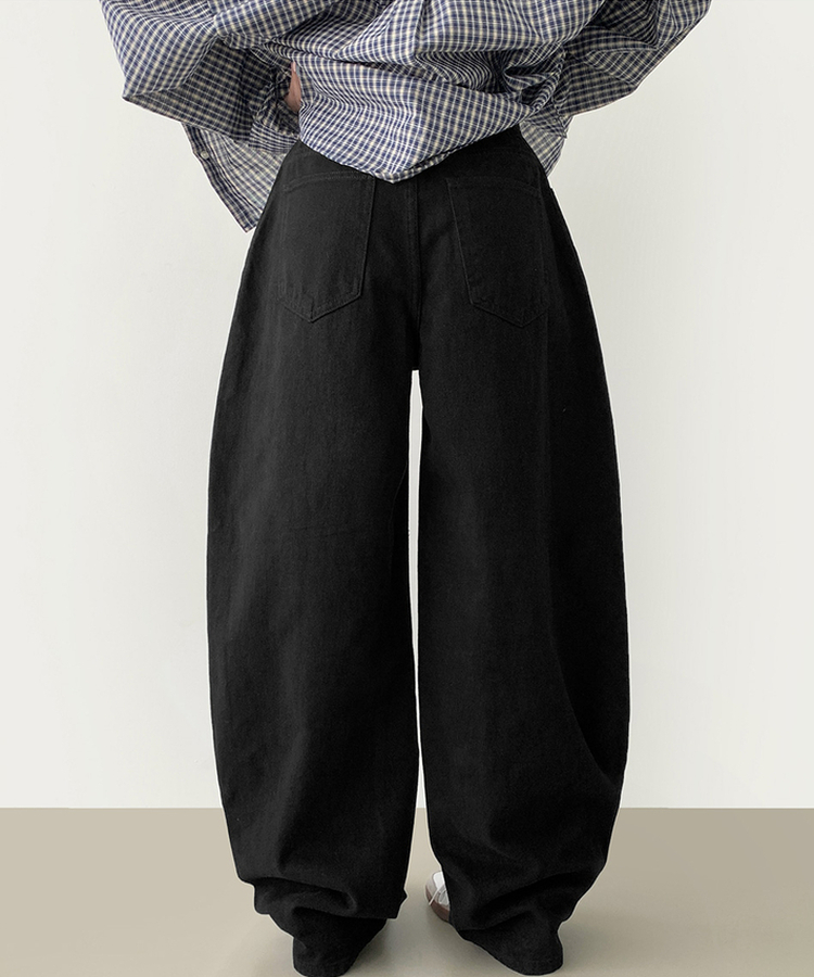 2XL커브 절개 라인 메가 벌룬핏 밴딩 면팬츠 블랙