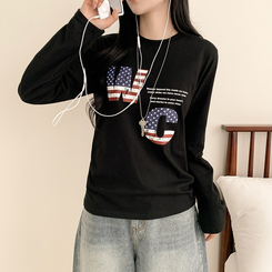 アメリカンセミクロップ長袖Tシャツ BLACK