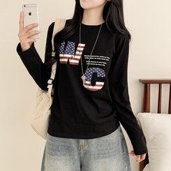 アメリカンセミクロップ長袖Tシャツ BLACK