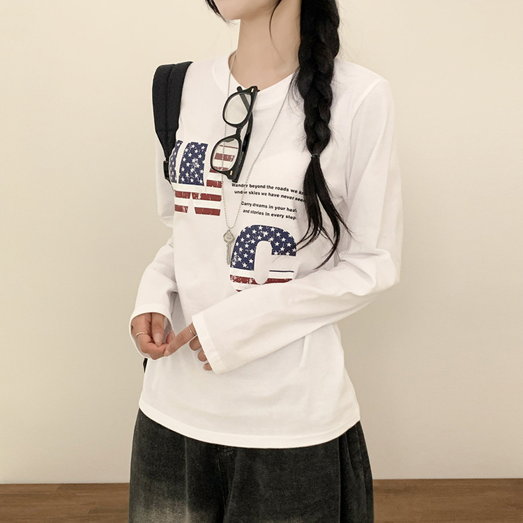 アメリカンセミクロップ長袖Tシャツ WHITE