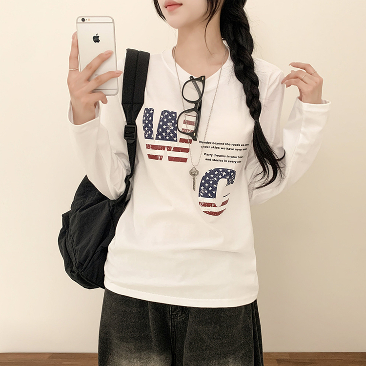 アメリカンセミクロップ長袖Tシャツ WHITE