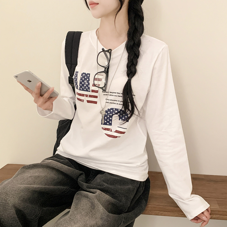 アメリカンセミクロップ長袖Tシャツ WHITE