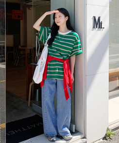 【丈別】スリットバンディングワイドデニムパンツ LIGHT BLUE